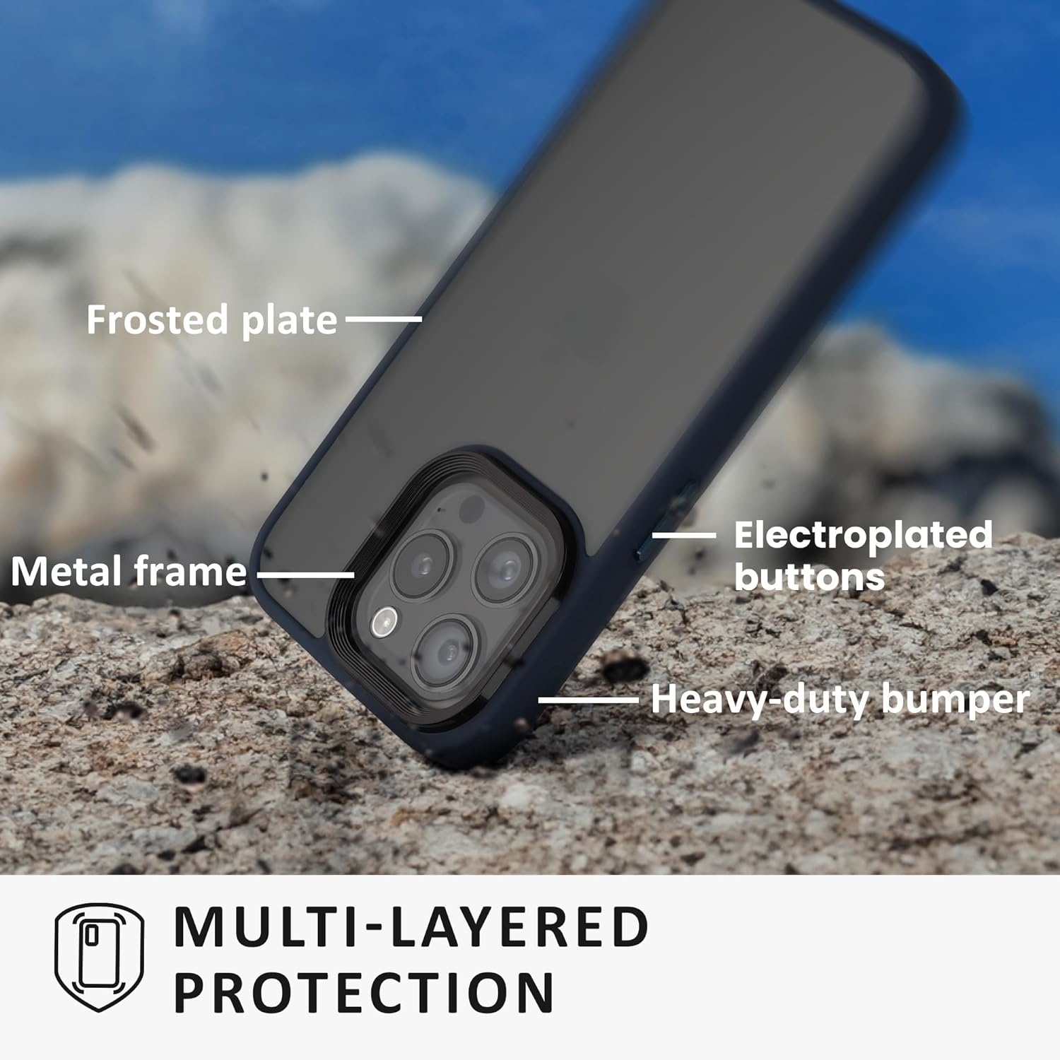 Kalibri iPhone 15 Pro Σκληρή Θήκη με Πλαίσιο Σιλικόνης - Matte Dark Blue / Ημιδιάφανη - KLB000022NM002C