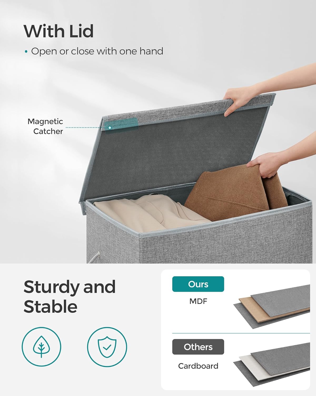 Songmics Υφασμάτινο Καλάθι Απλύτων - 142L - Grey - LCB02G