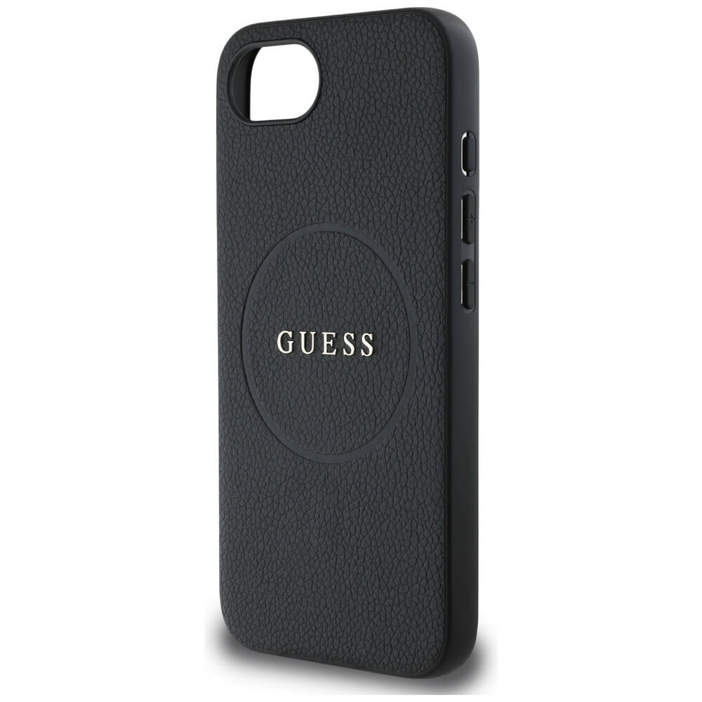 Guess iPhone 16e - Grained Ring MagSafe - Σκληρή Θήκη από Οικολογικό Δέρμα - Black - GUHMPSE4PGHSMMK