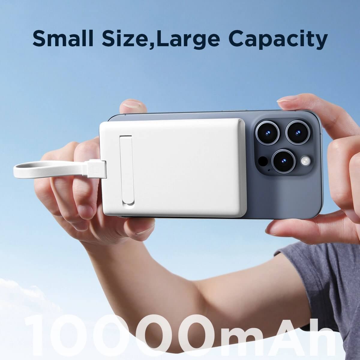 Joyroom JR-PBM01 20W Ασύρματο MagSafe PowerBank 10000mAh με Καλώδιο Type-C / Lightning και Σταντ - White