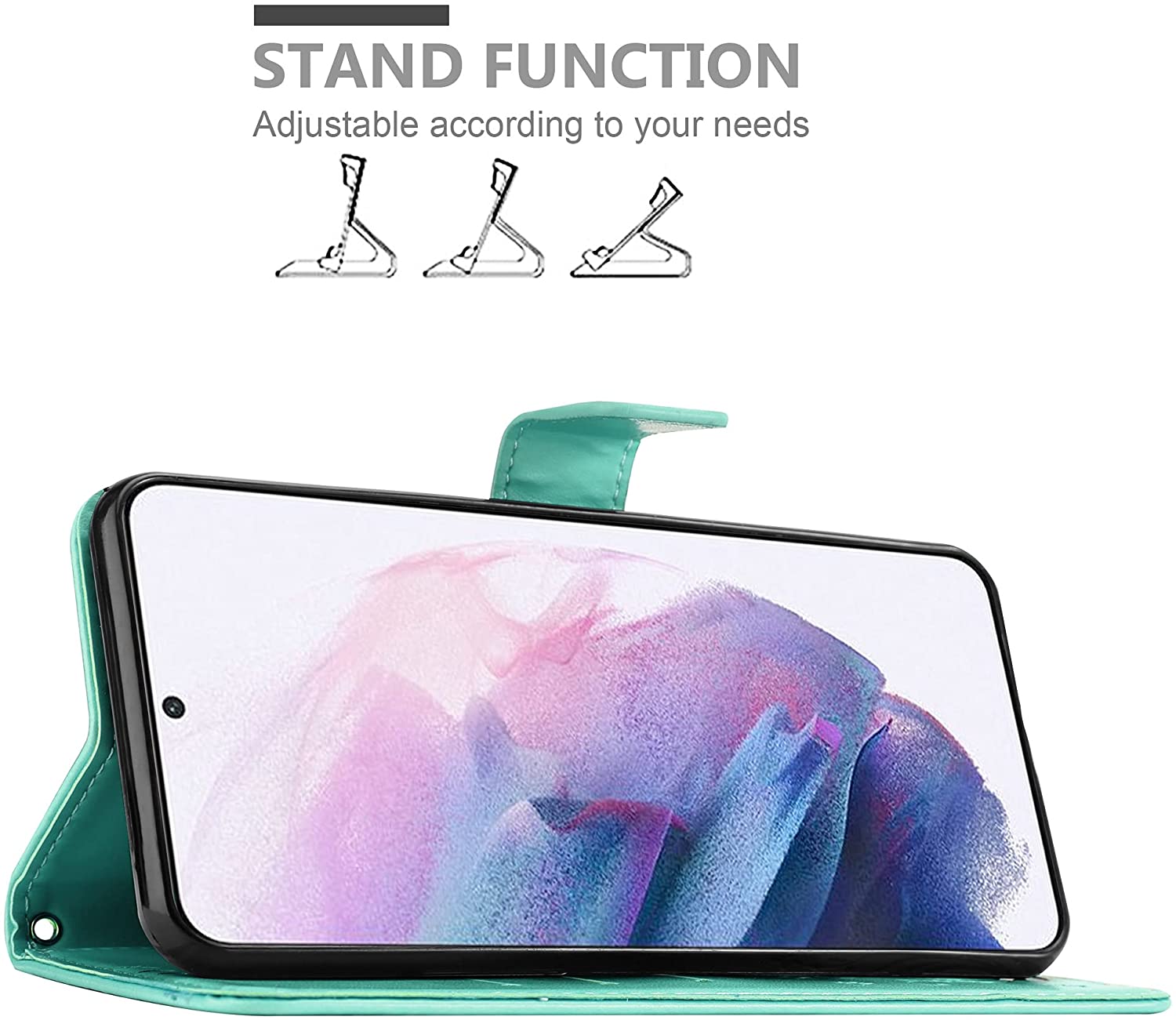 Cadorabo Samsung Galaxy S21 Θήκη Πορτοφόλι Stand από Δερματίνη - Floral - Turquoise