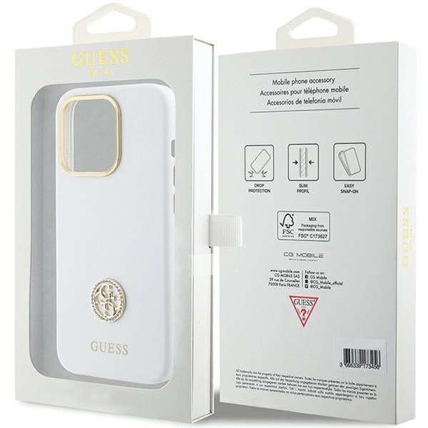 Guess iPhone 15 Pro Max Silicone Logo Strass 4G Σκληρή Θήκη με Πλαίσιο Σιλικόνης - White - GUHCP15XM4DGPH