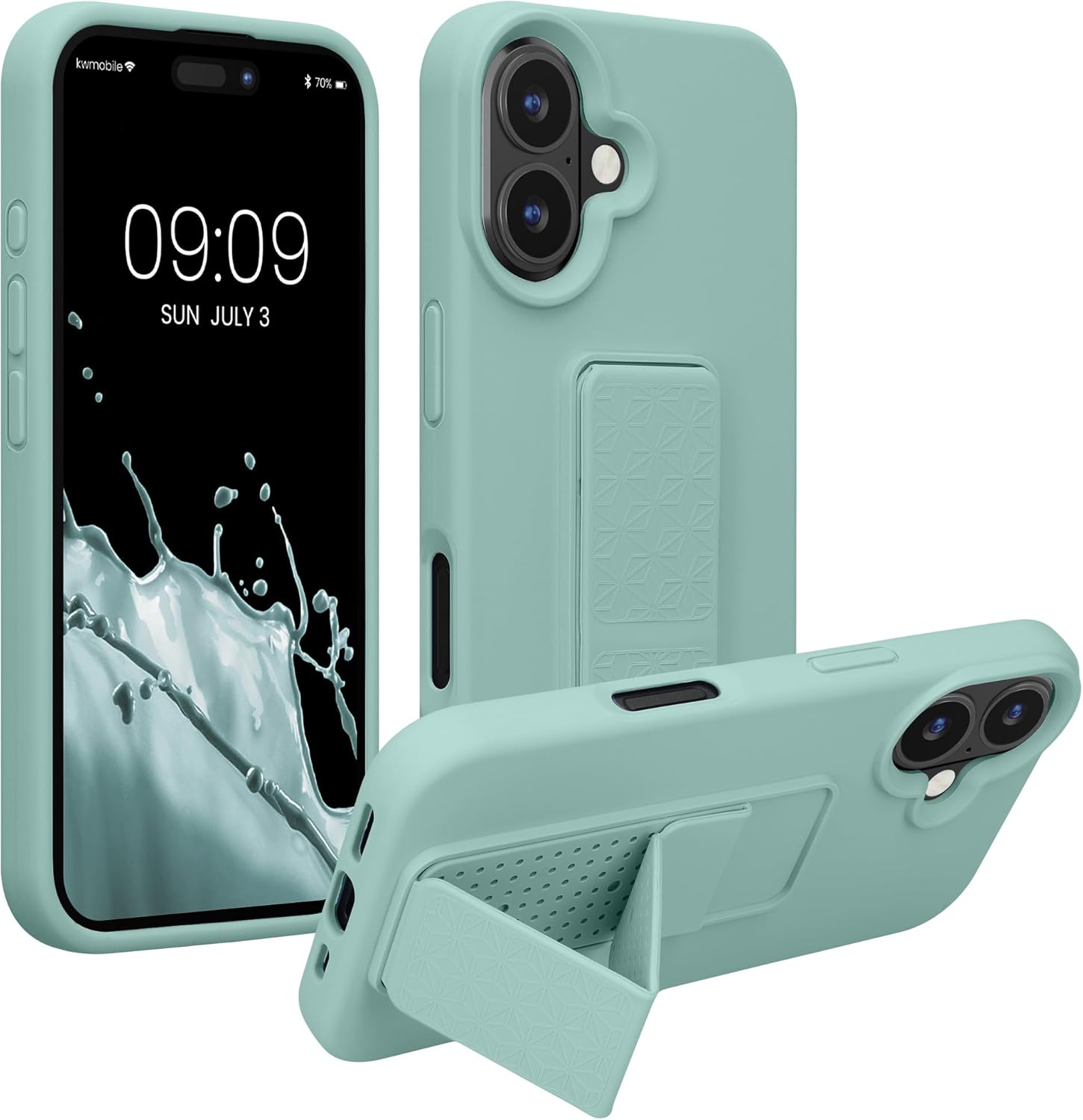 KW iPhone 16 Θήκη Σιλικόνης TPU με Finger Holder - Mint Green