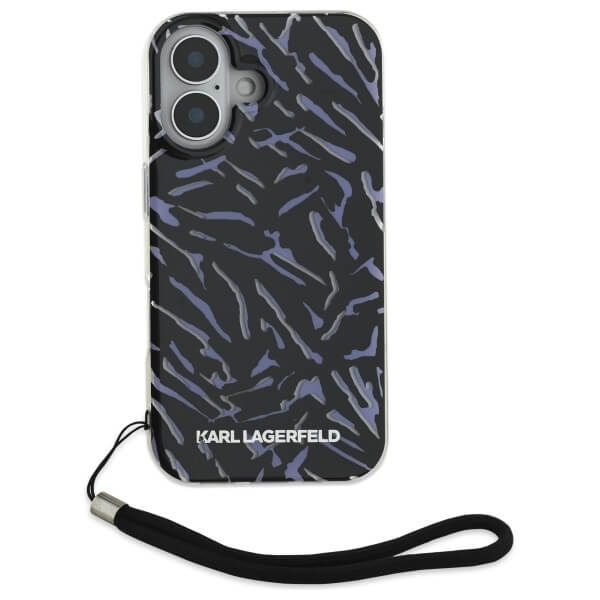 Karl Lagerfeld iPhone 16 - Zebra with Cord - Σκληρή Θήκη με Πλαίσιο Σιλικόνης και Λουράκι - Purple - KLHCP16SHZBPKCCU