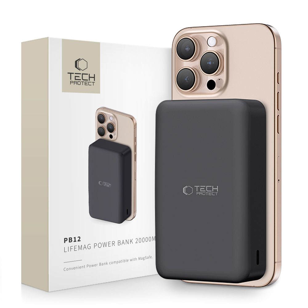Tech-Protect PB12 Lifemag MagSafe PowerBank Μαγνητικό PowerBank Κινητού 20000 mAh - Black