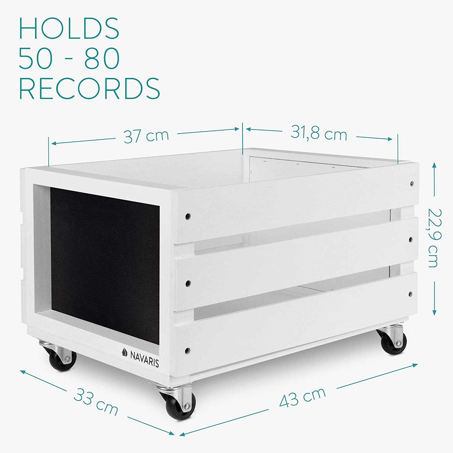 Navaris Ξύλινο Κουτί Αποθήκευσης με Πίνακα Κιμωλίας και Ροδάκια - White - 53026.02.02