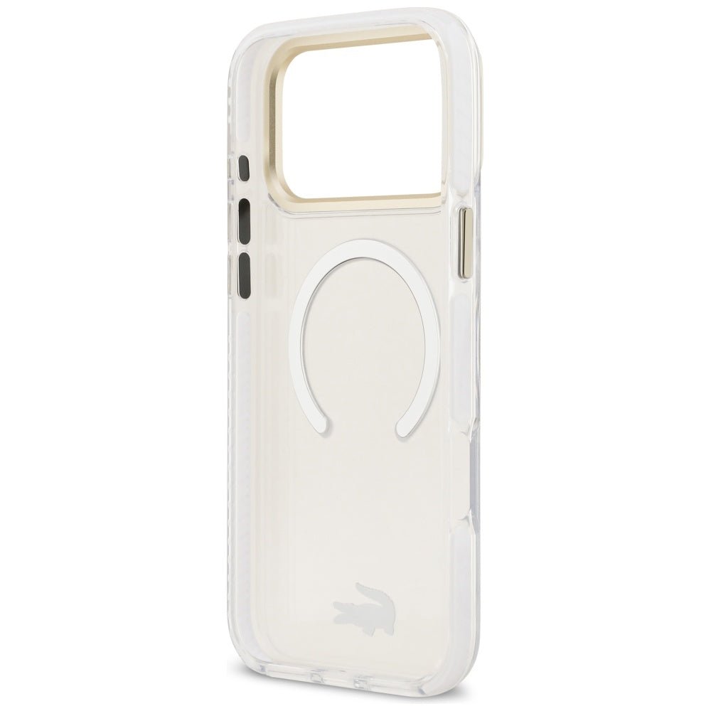 Lacoste iPhone 17 Pro Max - Shockproof Transparent Frosted Gold Logo MagSafe - Σκληρή Θήκη με Πλαίσιο Σιλικόνης - White
