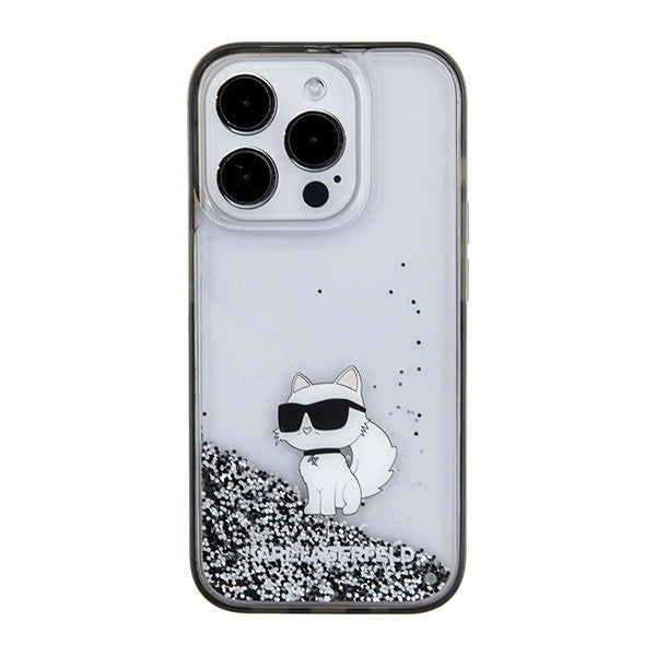 Karl Lagerfeld iPhone 15 Pro Max - Liquid Glitter Choupette Σκληρή Θήκη με Πλαίσιο Σιλικόνης - Διάφανη - KLHCP15XLKCNSK
