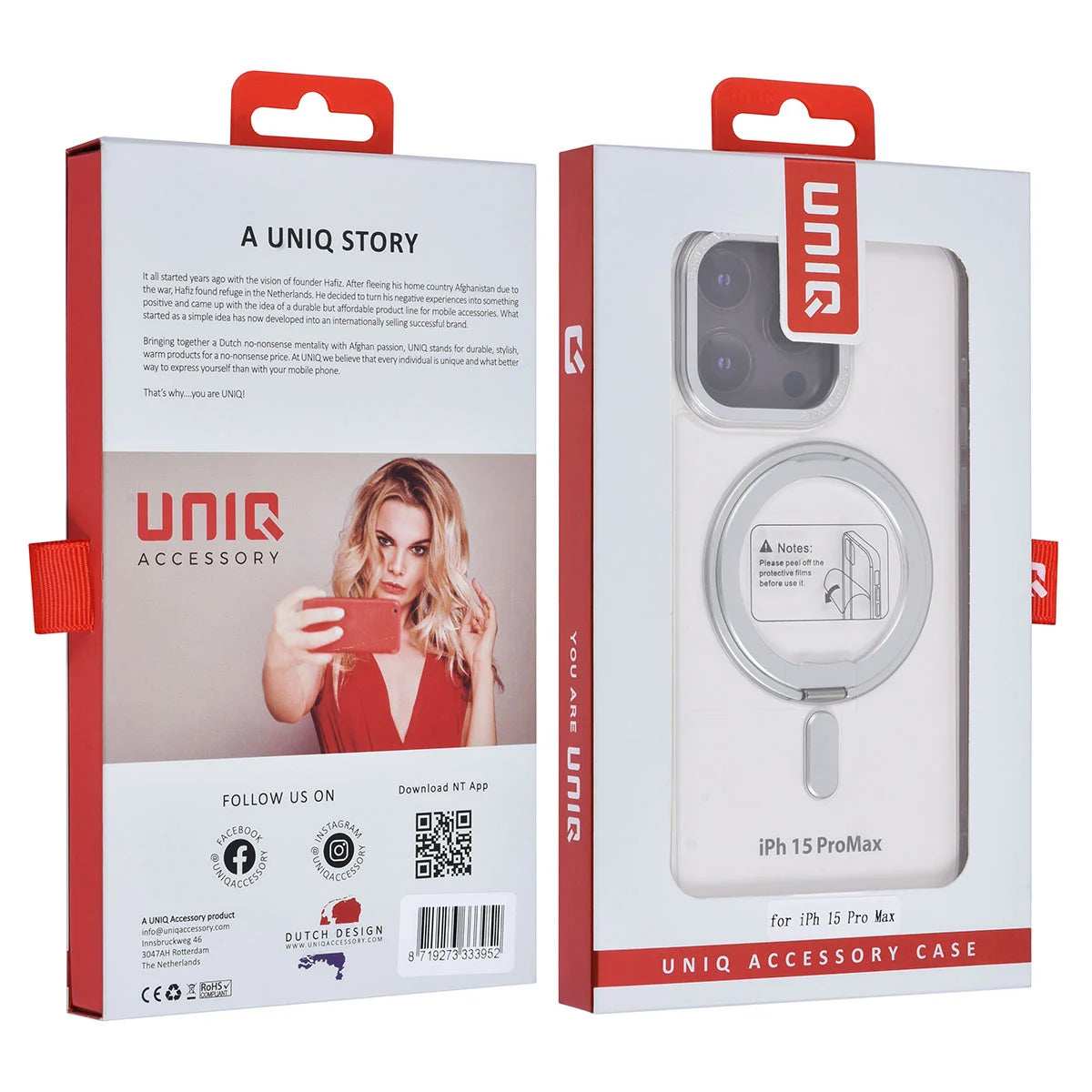 Tuniq iPhone 15 Pro Max - Σκληρή MagSafe Θήκη με Περιστρεφόμενο Δαχτυλίδι Συγκράτησης - Διάφανη