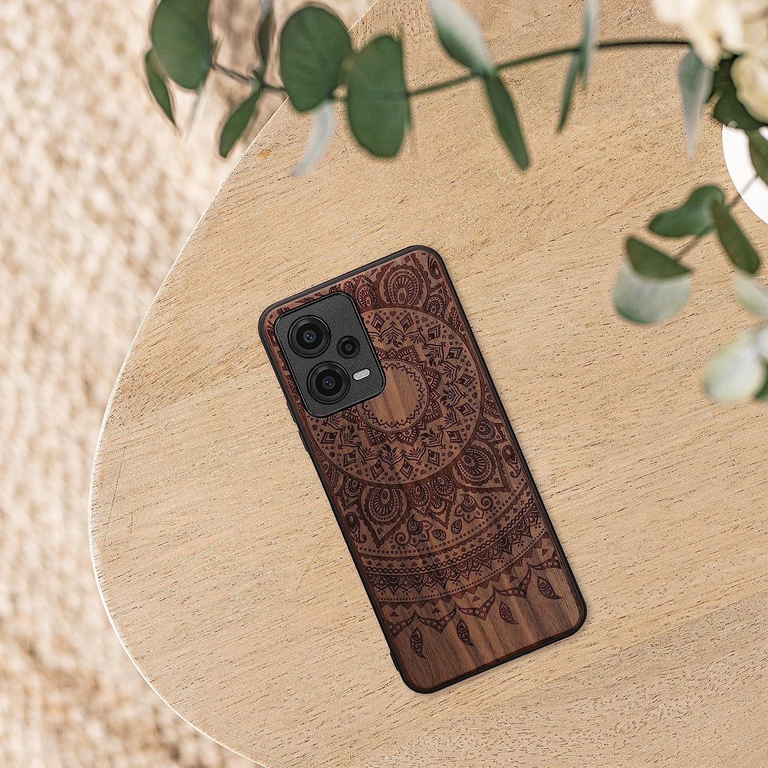 KW Xiaomi Redmi Note 12 5G / Xiaomi Poco X5 5G Θήκη από Φυσικό Ξύλο - Design Indian Sun - Dark Brown - 60891.03