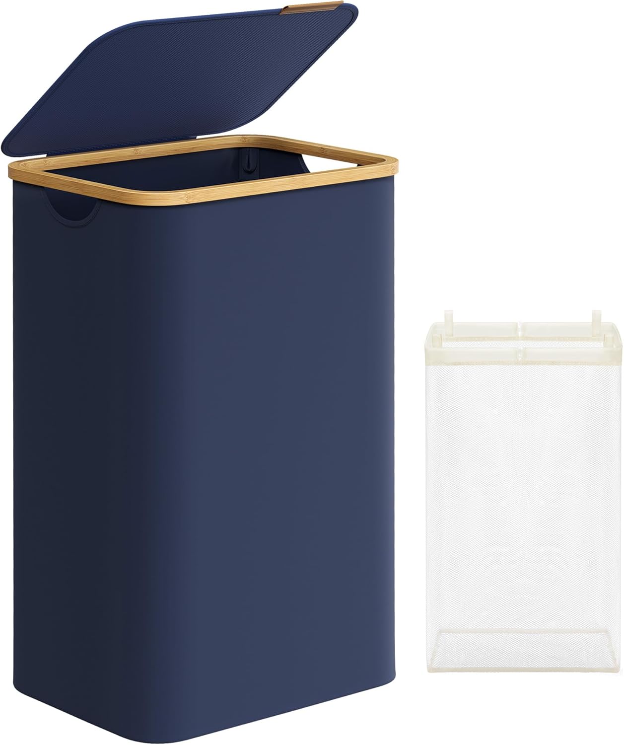 Songmics Καλάθι Απλύτων με Καπάκι και Αποσπώμενη Εσωτερική Θήκη - 90L - Charcoal Blue - LCB509Q01