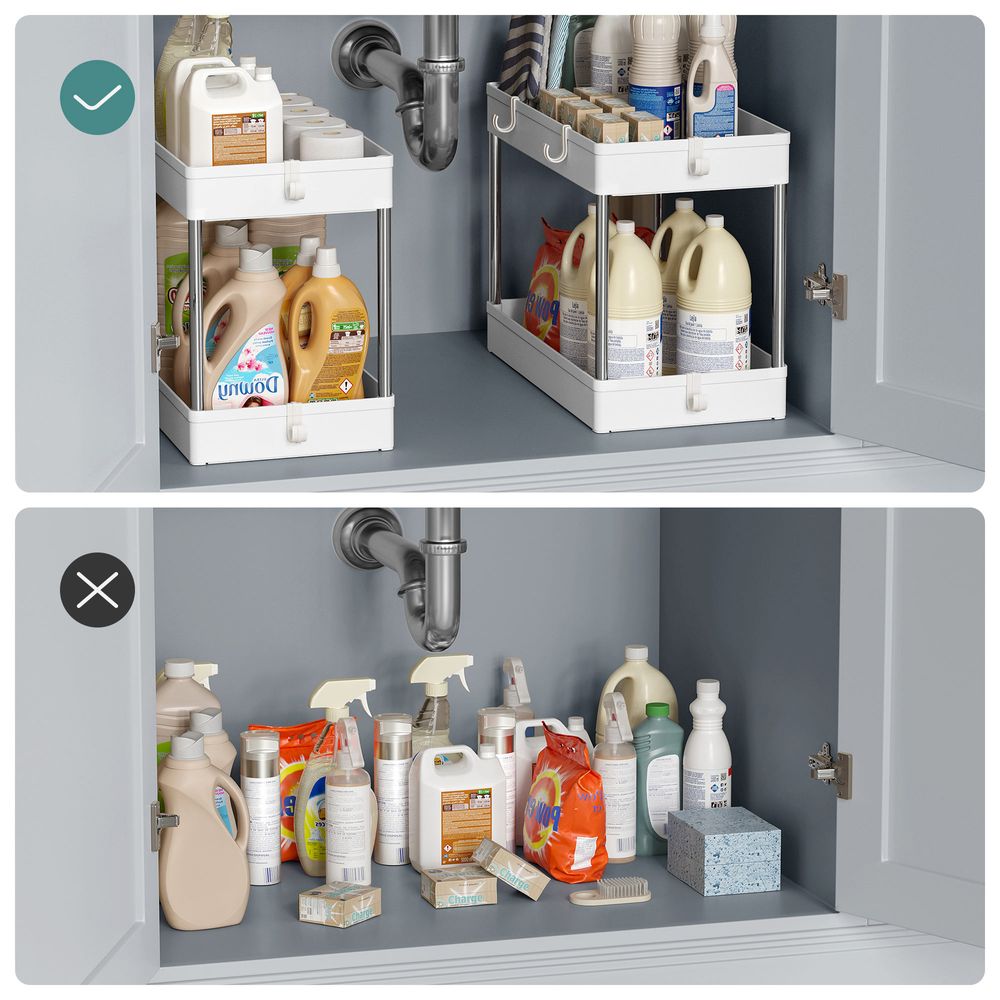 Songmics Ράφι Οργάνωσης 2 Επιπέδων Κάτω από τον Νεροχύτη για Κουζίνα ή Μπάνιο - White - BUO001W01