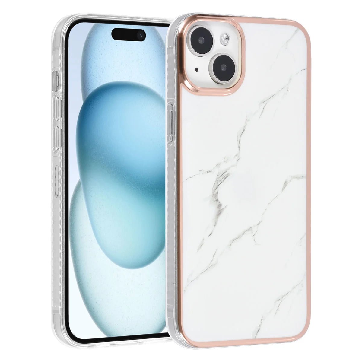 Tuniq iPhone 15 Plus / 14 Plus - Σκληρή Θήκη με Πλαίσιο Σιλικόνης - Σχέδιο Μάρμαρο - Λευκή
