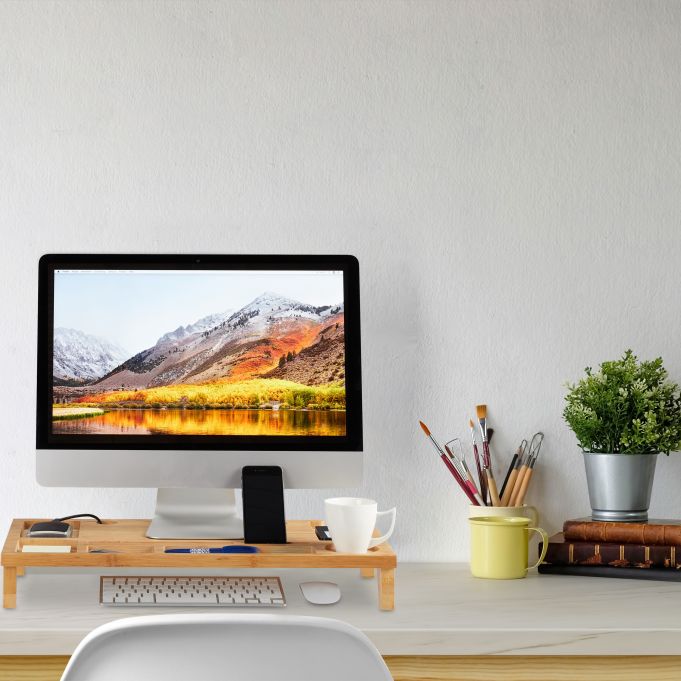 Relaxdays Ξύλινη Βάση Στήριξης Οθόνης - Natural - 4052025242022