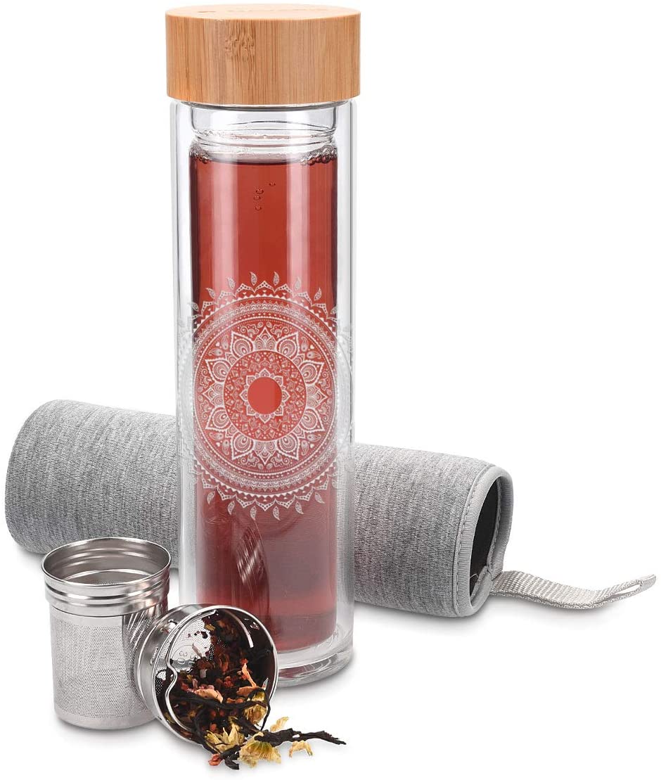 Navaris Γυάλινο Μπουκάλι Τσαγιού με Θήκη μεταφοράς - 500ml - Design Indian Sun - Clear - 45888.2.01