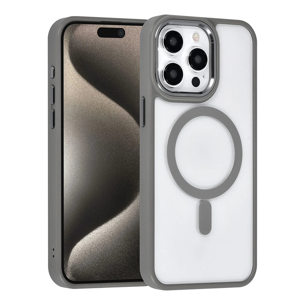 Tuniq iPhone 15 Pro Max - MagSafe Σκληρή Θήκη με Πλαίσιο Σιλικόνης - Γκρι / Διάφανη