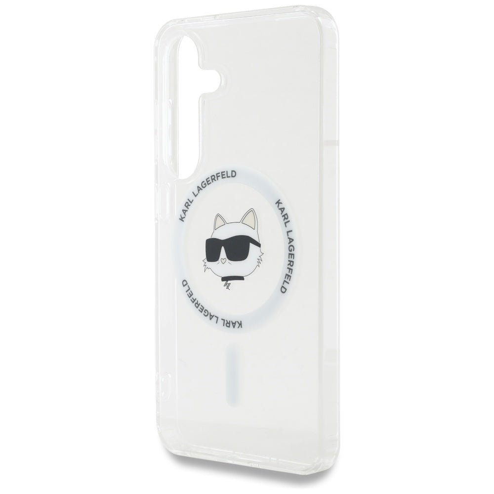 Karl Lagerfeld Samsung Galaxy S25 Plus - Button Choupette Head Printed Logo - MagSafe Σκληρή Θήκη με Πλαίσιο Σιλικόνης - White - KLHMS25MHLSCHH
