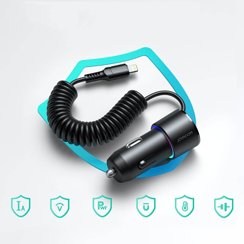 Joyroom JR-CL24 3in1 Fast Car Charger 17W Φορτιστής Αυτοκινήτου με 2 Θύρες USB και Καλώδιο Type-C 1.5m - Black