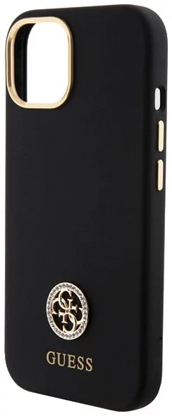 Guess iPhone 15 Silicone Logo Strass 4G Σκληρή Θήκη με Πλαίσιο Σιλικόνης - Black - GUHCP15SM4DGPK