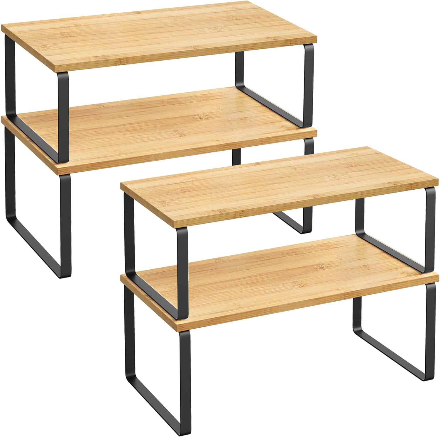 Songmics Σετ με 4 Ξύλινα Ράφια για τον Πάγκο - Ink Black / Natural Beige - KCS210B01