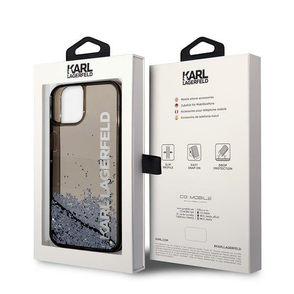 Karl Lagerfeld iPhone 14 - Liquid Glitter Elong Σκληρή Θήκη με Πλαίσιο Σιλικόνης - Ημιδιάφανη / Black - KLHCP14SLCKVK