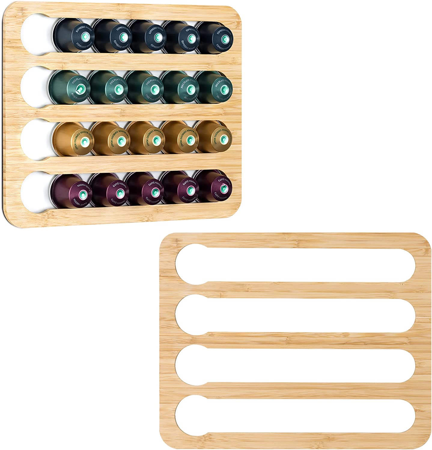 Navaris Σετ με 2 Μαγνητικές Βάσεις από Μπαμπού για Κάψουλες Nespresso - Brown - 57292.2