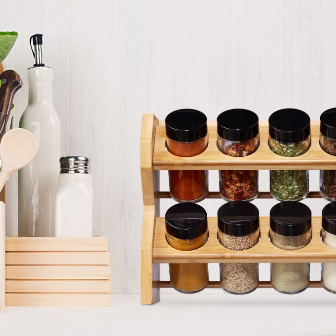 Relaxdays Βάση Μπαχαρικών από Μπαμπού με 8 Δοχεία - Natural - 4052025288242