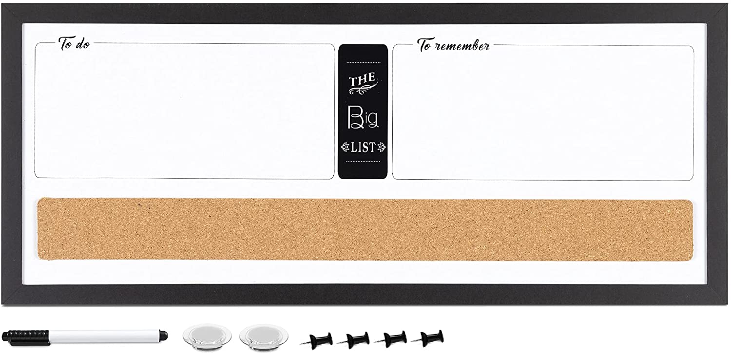 Navaris Combination Board 3 in 1 - Πίνακας 3 σε 1 με Μαυροπίνακα - Φελλό - Μαγνητικό Πίνακα 60 x 25cm - Multicolour - 53787.1