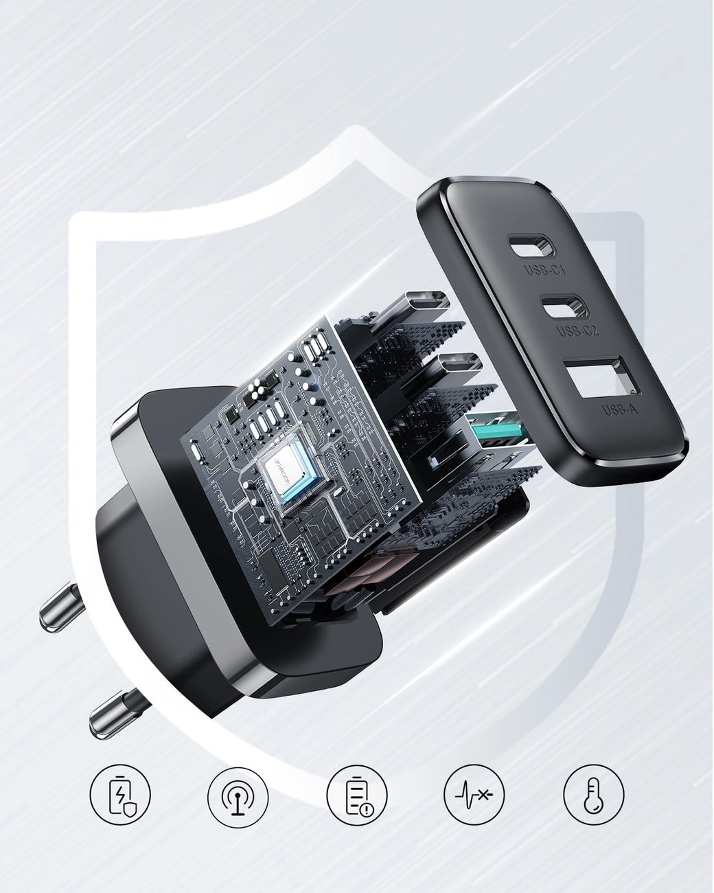 JOYROOM JR - TCF10 32W Οικιακός Φορτιστής Γρήγορης Φόρτισης με 2 Θύρες Type - C και 1 Θύρα USB - Black