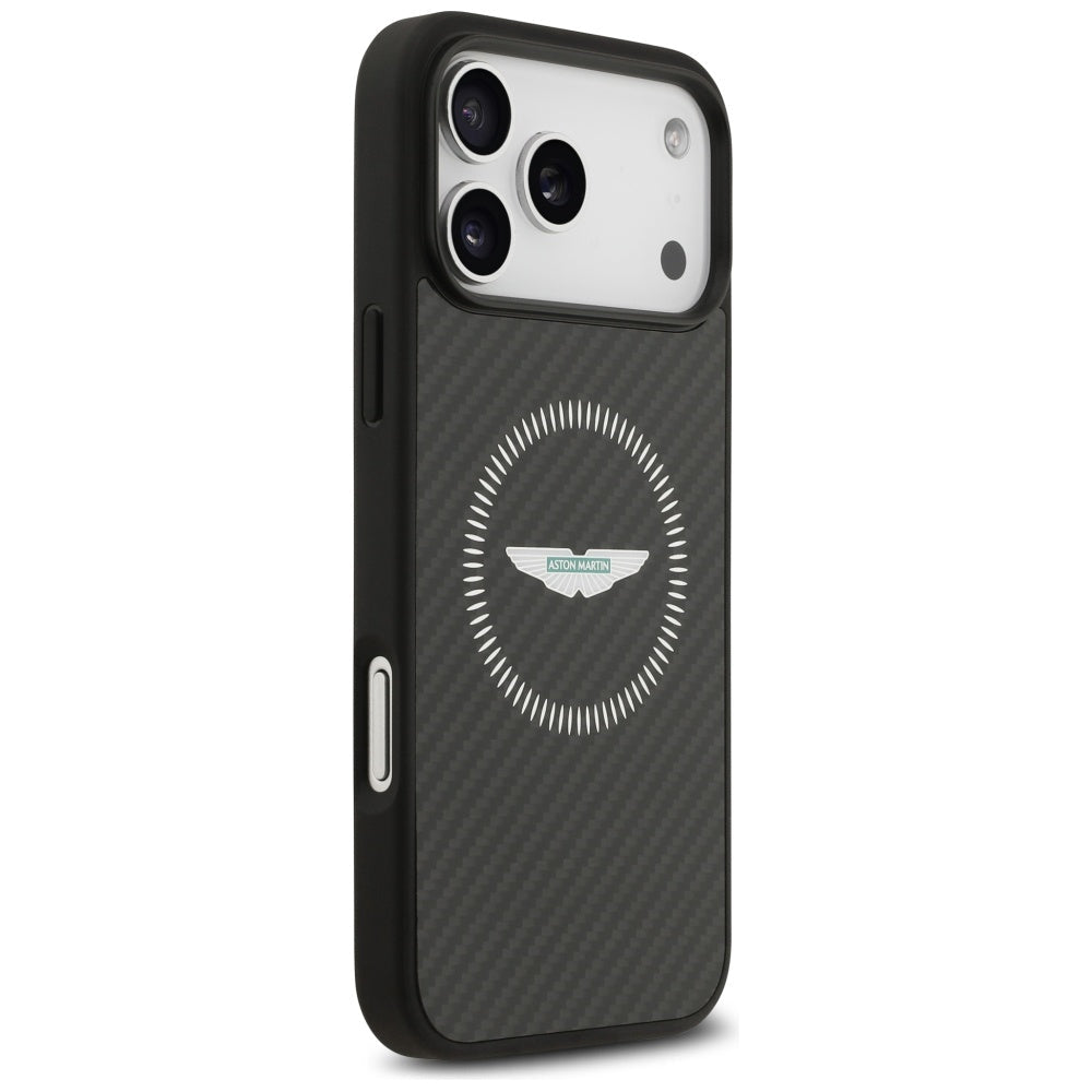 Aston Martin iPhone 17 Pro Max - Σκληρή Θήκη με Πλαίσιο Σιλικόνης - HC Kevlar Counter Design MagSafe - Black