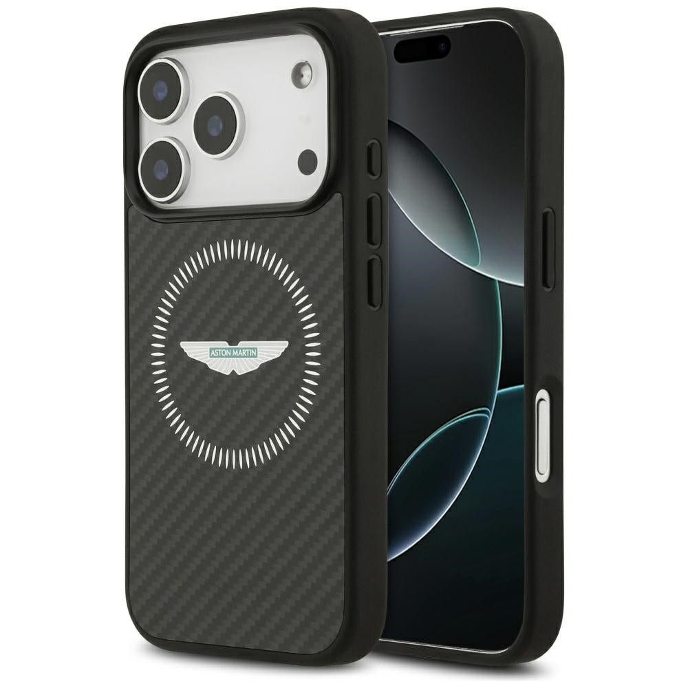 Aston Martin iPhone 17 Pro - Σκληρή Θήκη με Πλαίσιο Σιλικόνης - HC Kevlar Counter Design MagSafe - Black