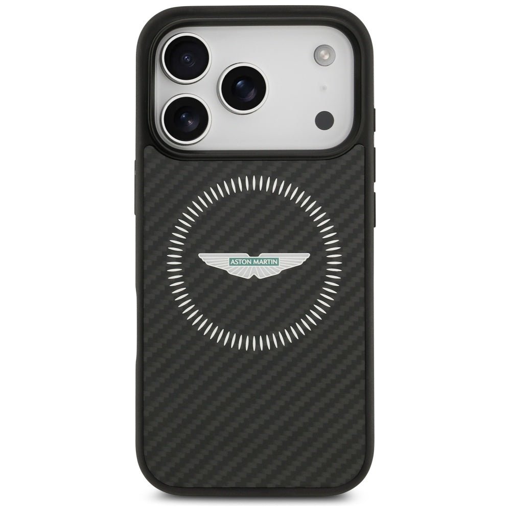 Aston Martin iPhone 17 Pro - Σκληρή Θήκη με Πλαίσιο Σιλικόνης - HC Kevlar Counter Design MagSafe - Black