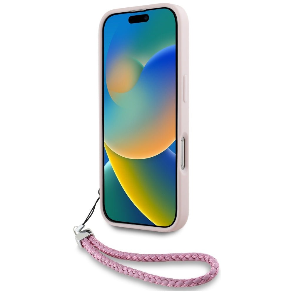 Karl Lagerfeld iPhone 16 Pro - Quilted Initial Logo and Chain Strap - Θήκη με Επένδυση Συνθετικού Δέρματος και Λουράκι - Pink - KLHCP16LPSQSKLSMSP