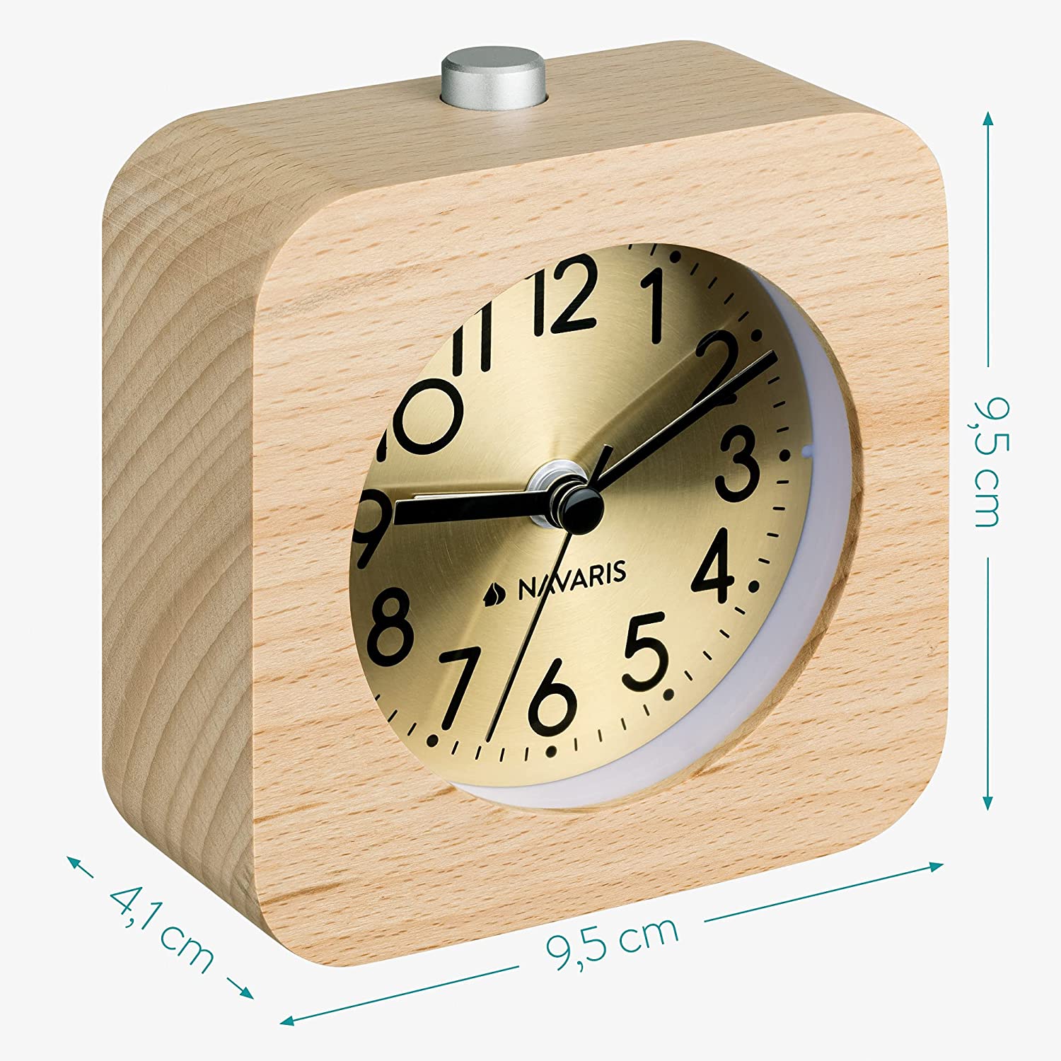 Navaris Αναλογικό Επιτραπέζιο Ρολόι και Ξυπνητήρι - Design Retro Square - Light Brown / Gold - 54264.24.21