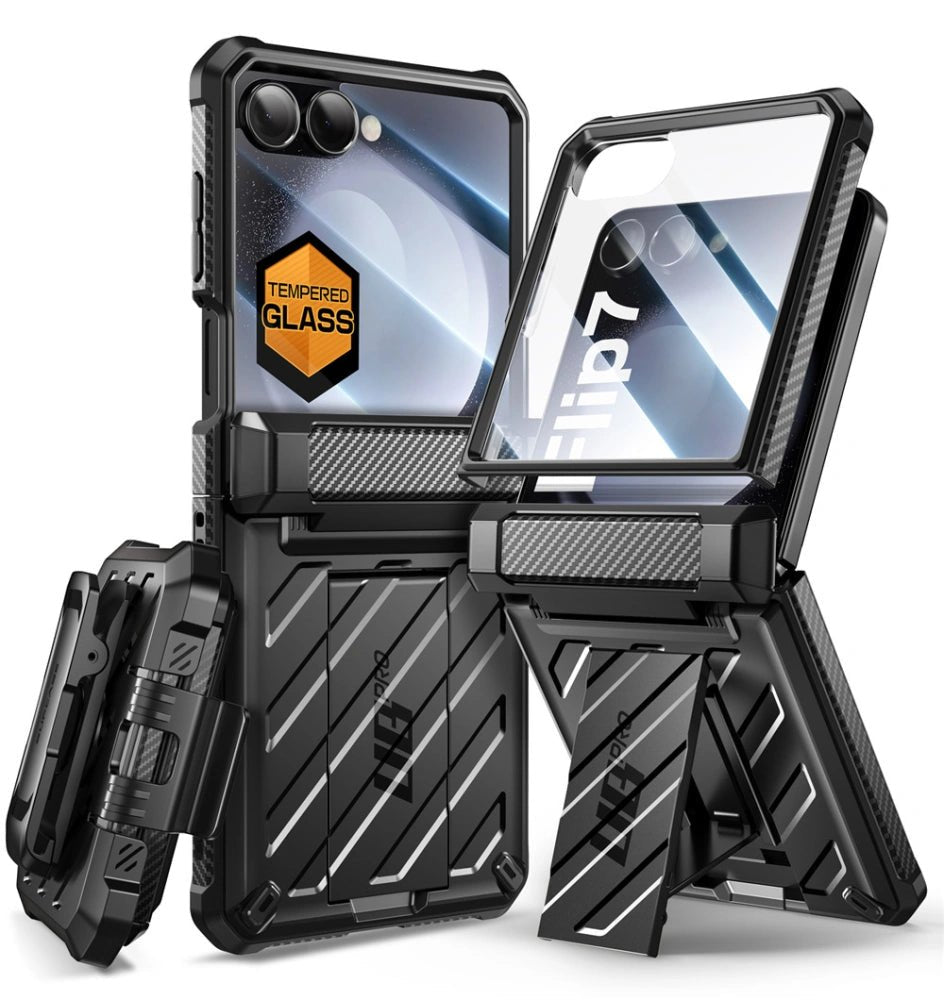 Supcase Samsung Galaxy Z Flip7 - Unicorn Beetle Pro - Σκληρή Θήκη με Προστασία Οθόνης και Stand - Black
