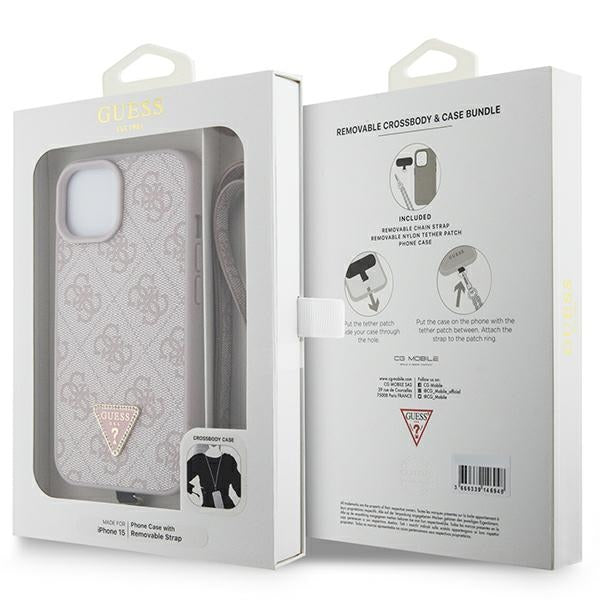 Guess iPhone 15 - Crossbody 4G Metal Logo Θήκη με Επένδυση Συνθετικού Δέρματος και Λουράκι - Pink - GUHCP15SP4TDSCPP
