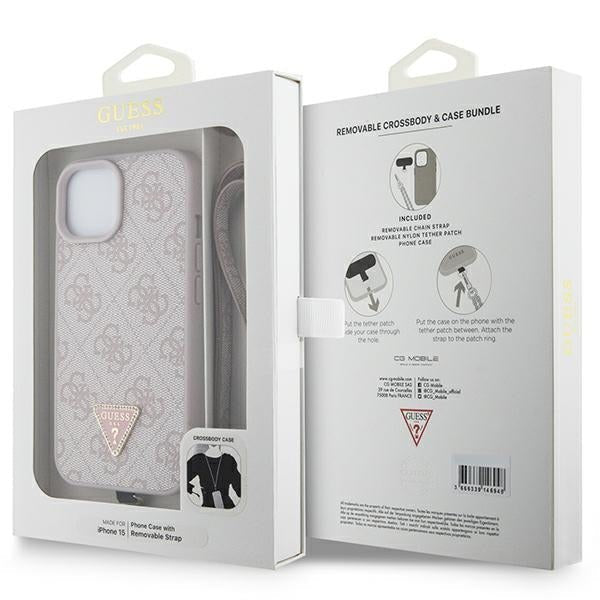 Guess iPhone 15 - Crossbody 4G Metal Logo Θήκη με Επένδυση Συνθετικού Δέρματος και Λουράκι - Pink - GUHCP15SP4TDSCPP