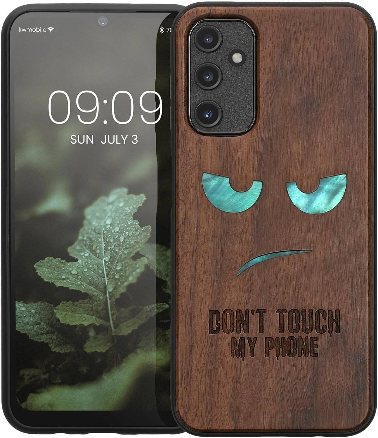 KW Samsung Galaxy A14 5G Θήκη από Φυσικό Ξύλο - Design Mother of Pearl Don't Touch my Phone - Dark Brown - 60817.08