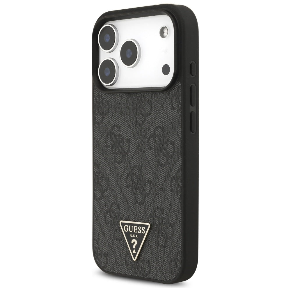 Guess iPhone 17 Pro - 4G Strap Triangle Logo MagSafe - Σκληρή Θήκη με Επένδυση Συνθετικού Δέρματος και Λουράκι - Black - GUHMP17LP4TSDPPSK