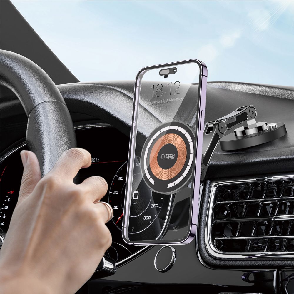 Tech - Protect MM15W - V8 Μαγνητική Βάση για το Ταμπλό του Αυτοκινήτου με Ασύρματη Φόρτιση MagSafe 15W - Black