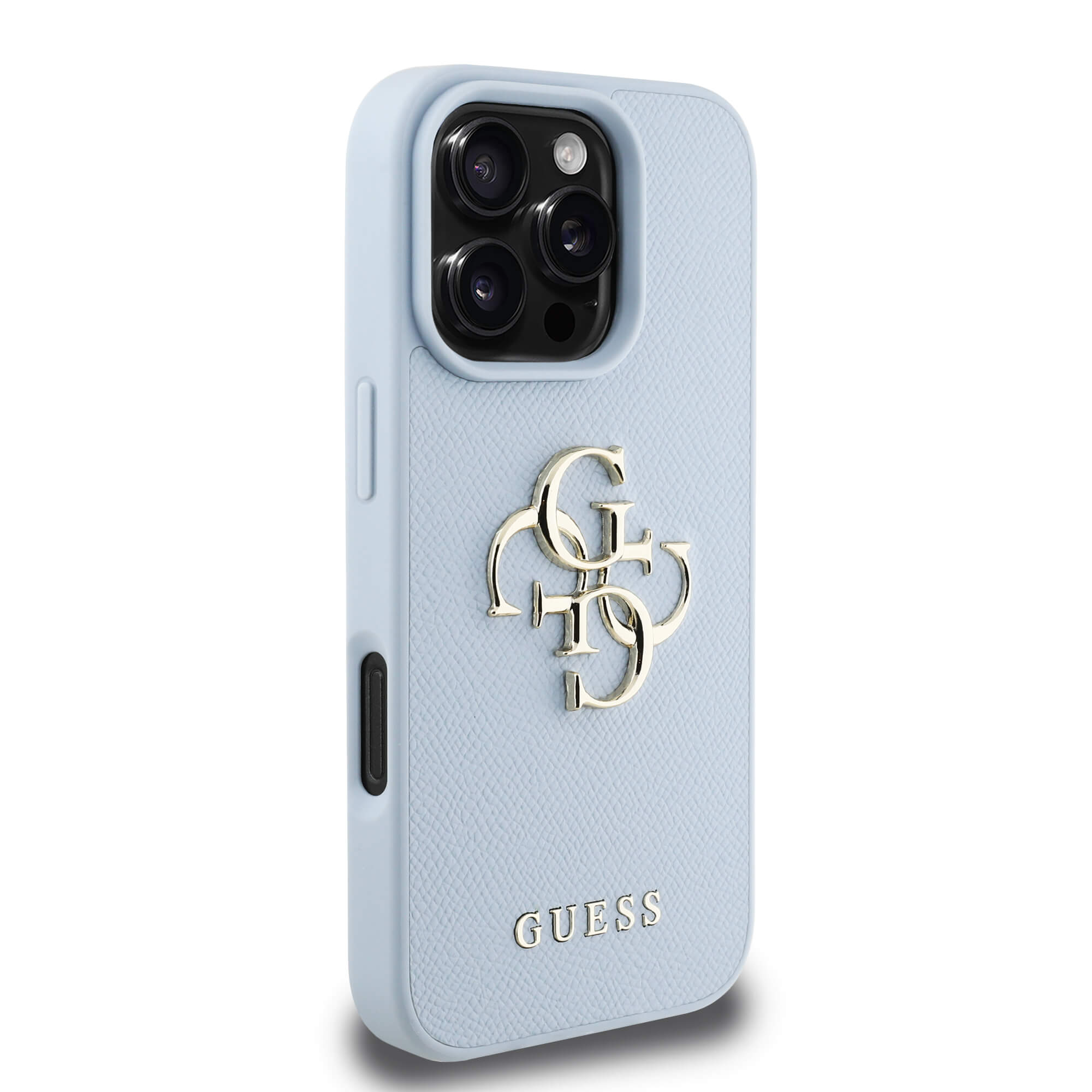 Guess iPhone 16 Pro Max - Grained Big 4G Logo Small Classic Logo - Σκληρή Θήκη με Επένδυση από Οικολογικό Δέρμα - Blue - GUHCP16XPGT4MBB