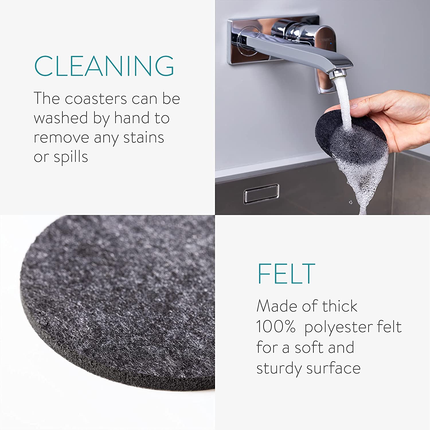 Navaris Σετ με 14 Σουβέρ για Ποτήρια με Ξύλινη Βάση - Black - 53931.01.14