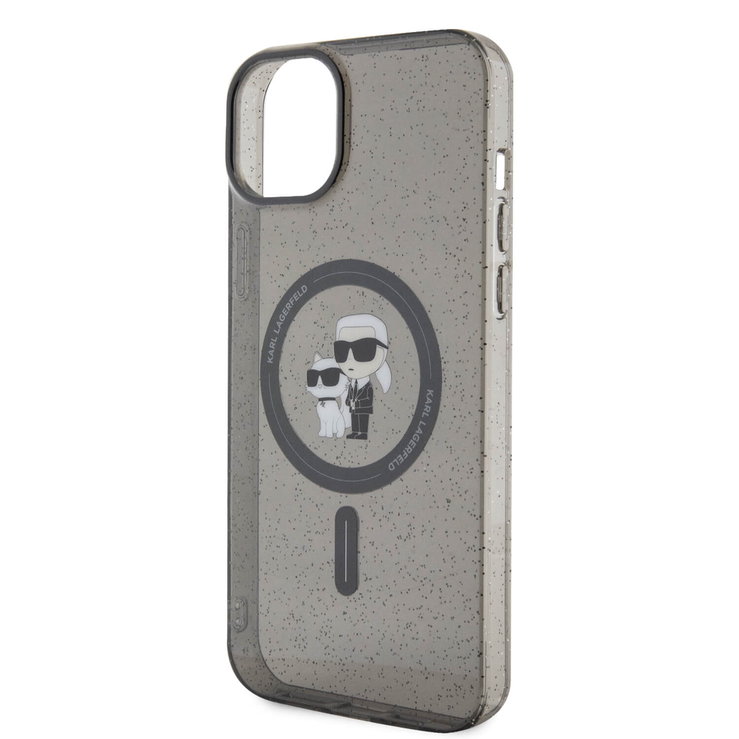 Karl Lagerfeld iPhone 15 / 14 / 13 - Karl and Choupette Glitter Magsafe Σκληρή Θήκη με Πλαίσιο Σιλικόνης και MagSafe - Black - KLHMP15SHGKCNOK