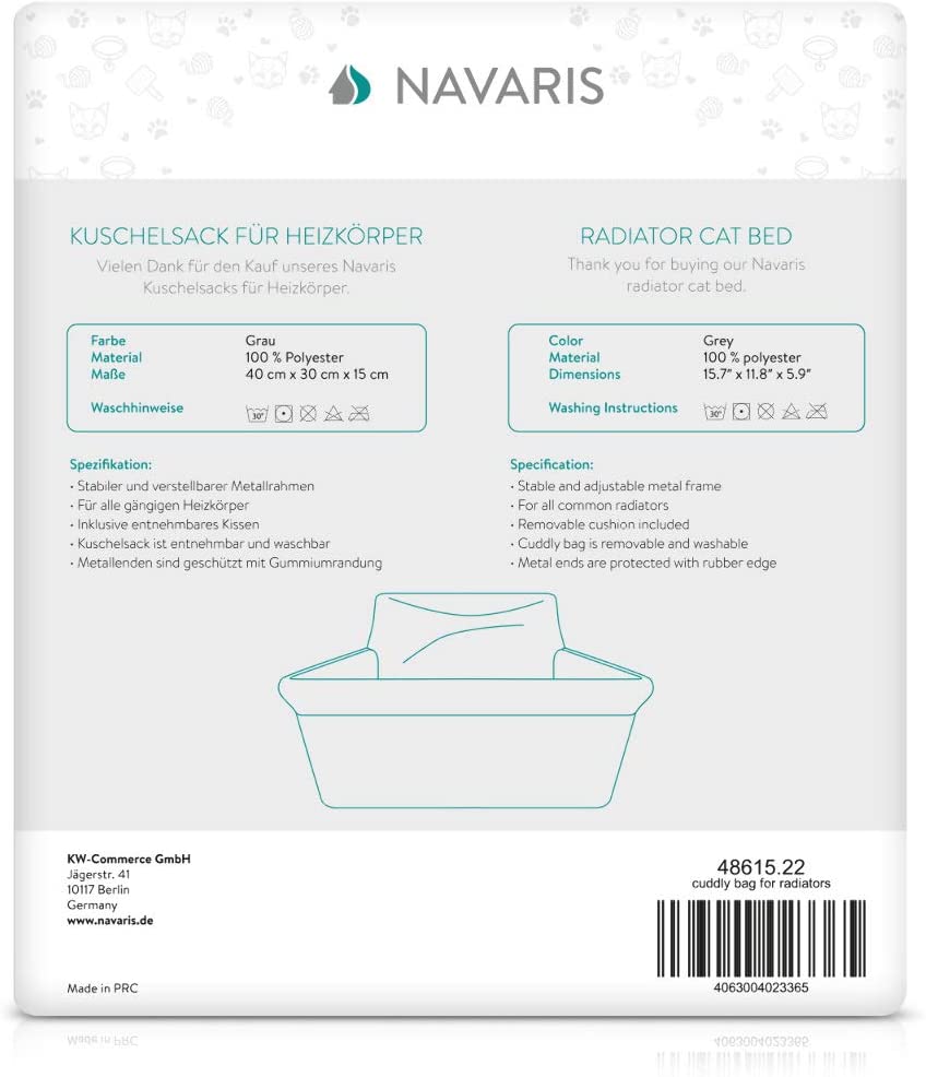 Navaris Γούνινη Αιώρα Καλοριφέρ για Γάτες - 40 x 30 x 15 cm - Grey - 48615.22