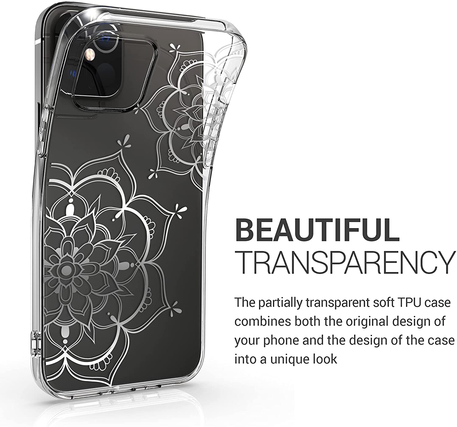 KW iPhone 12 / iPhone 12 Pro Θήκη Σιλικόνης TPU Design Flower Twins - Διάφανη / Silver - 53035.11