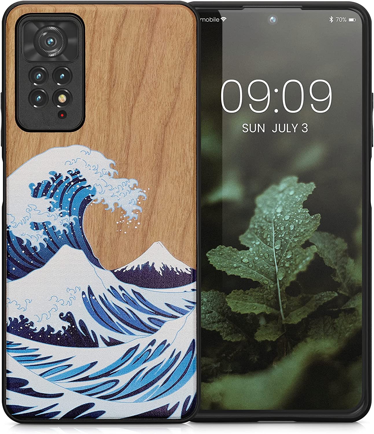 KW Xiaomi Redmi Note 11 Pro / Note 11 Pro 5G Θήκη από Φυσικό Ξύλο - Design Japanese Wave - Blue / White / Brown - 57381.04