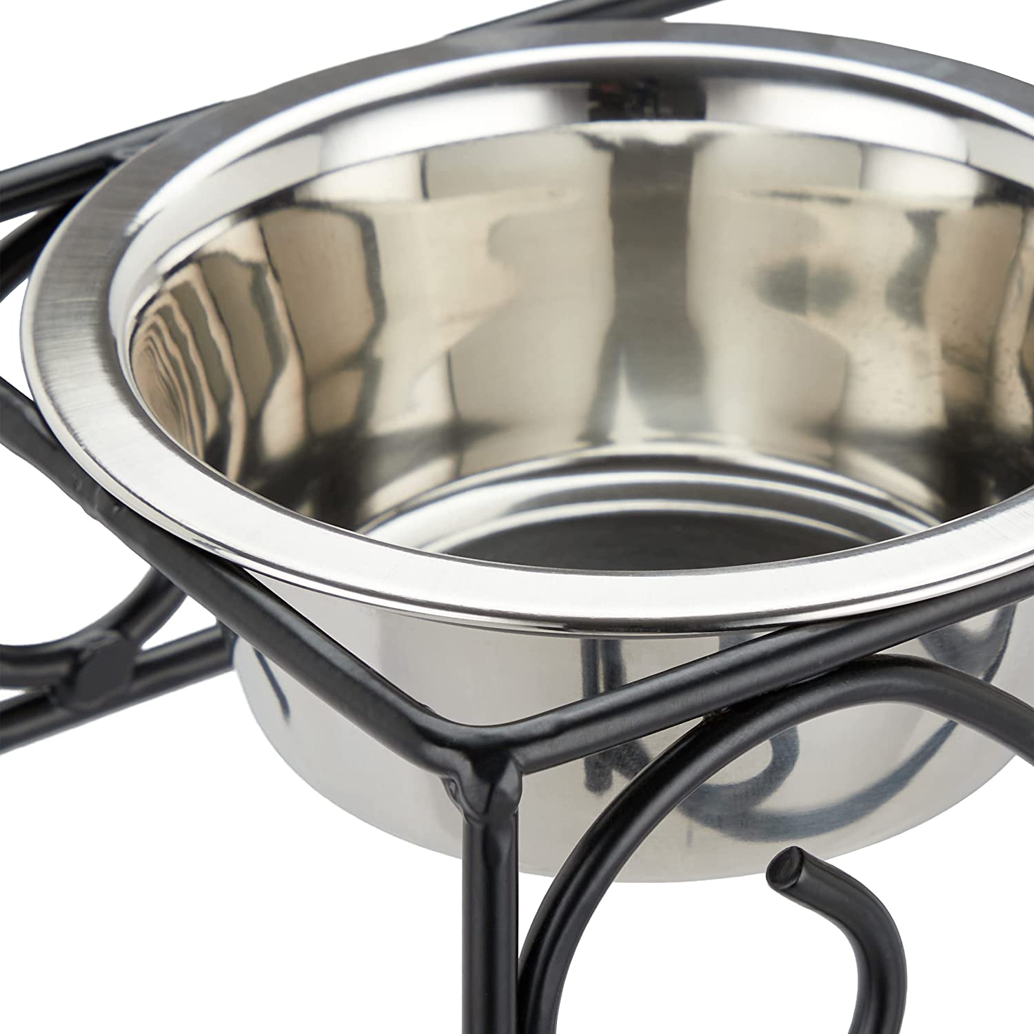 Relaxdays Σιδερένια Βάση με 2 Μπολ από Ανοξείδωτο Ατσάλι για Κατοικίδια - 300 ml - Silver / Black - 4052025373887