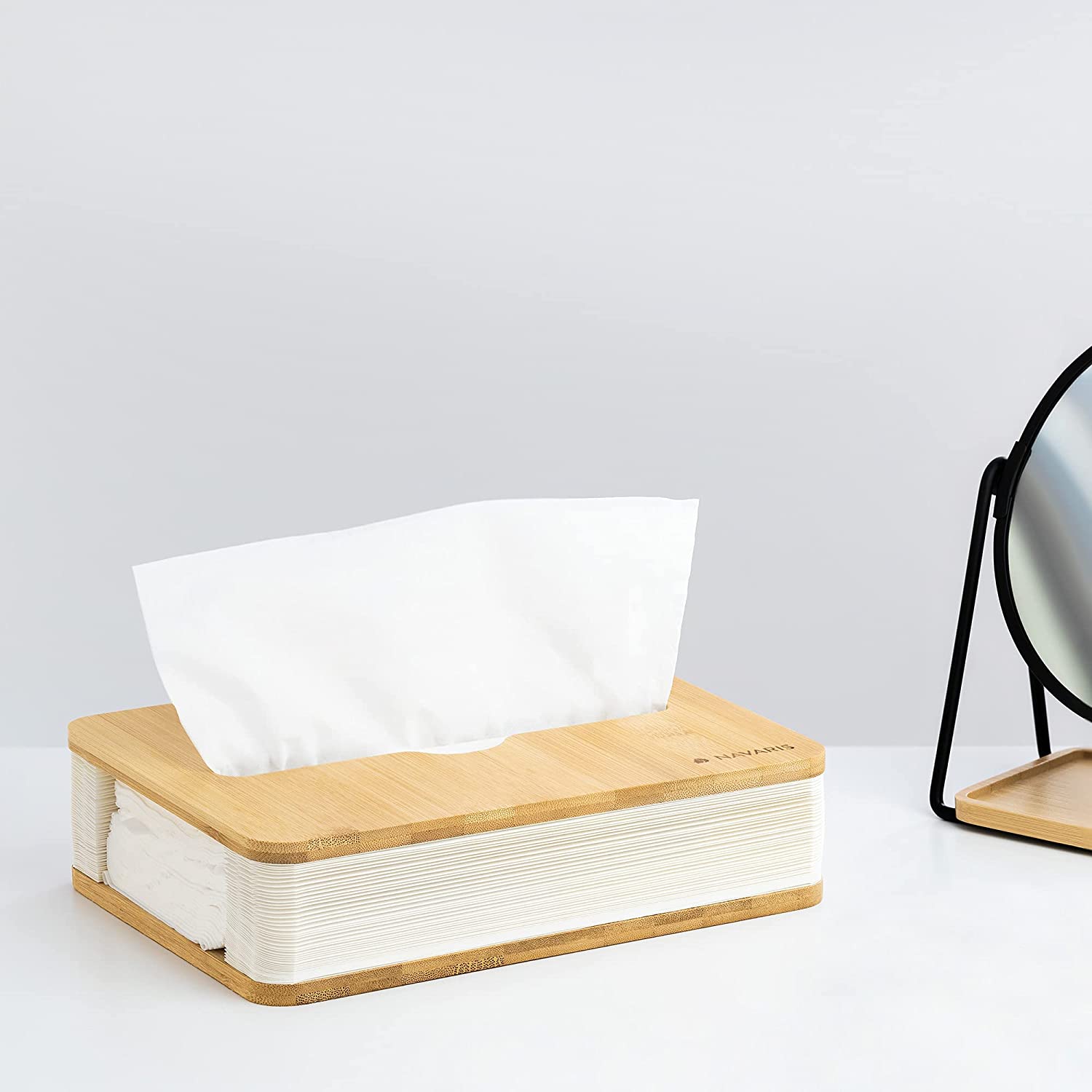 Navaris Βάση Αποθήκευσης για Χαρτομάντηλα από Μπαμπού - White / Brown - 54280.01