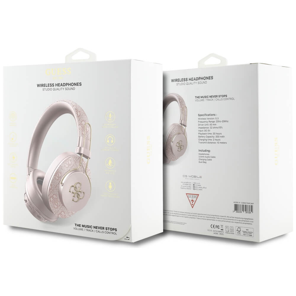 Guess Over-Ear Metal 4G Logo - Ασύρματα Bluetooth Ακουστικά - Pink
