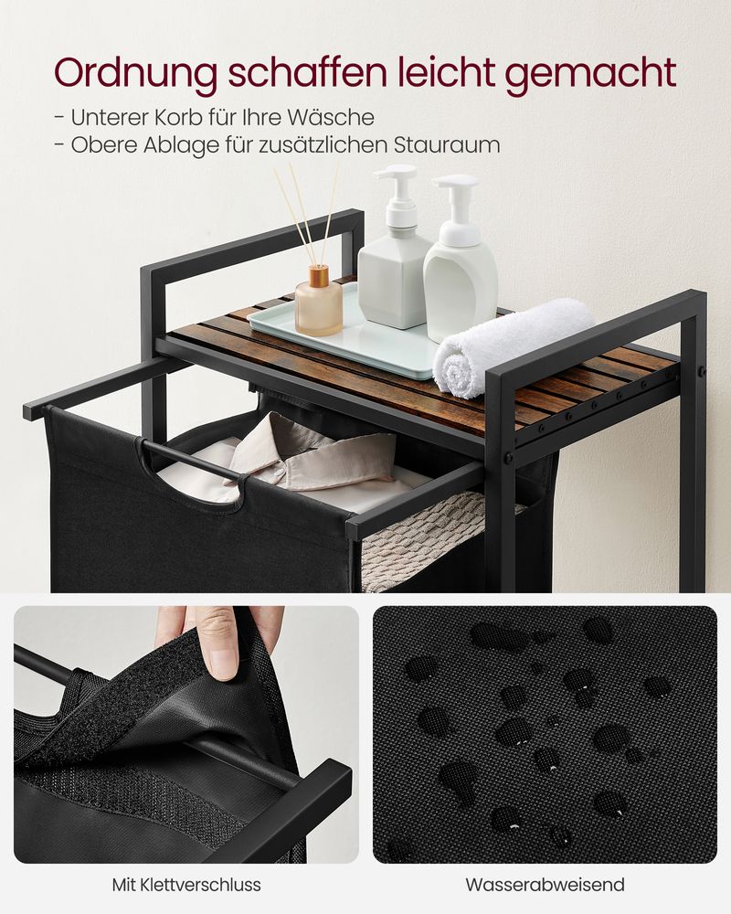 Vasagle Καλάθι Απλύτων με Ράφι - 65L - Vintage Brown / Black - BLH101B01